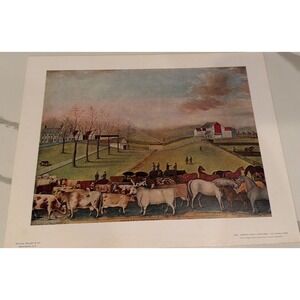 'THE CORNELL FARM' BY EDWARD HICKS VINTAGE LITHOGRAPH PRINT 1936 Cows Farmhouse